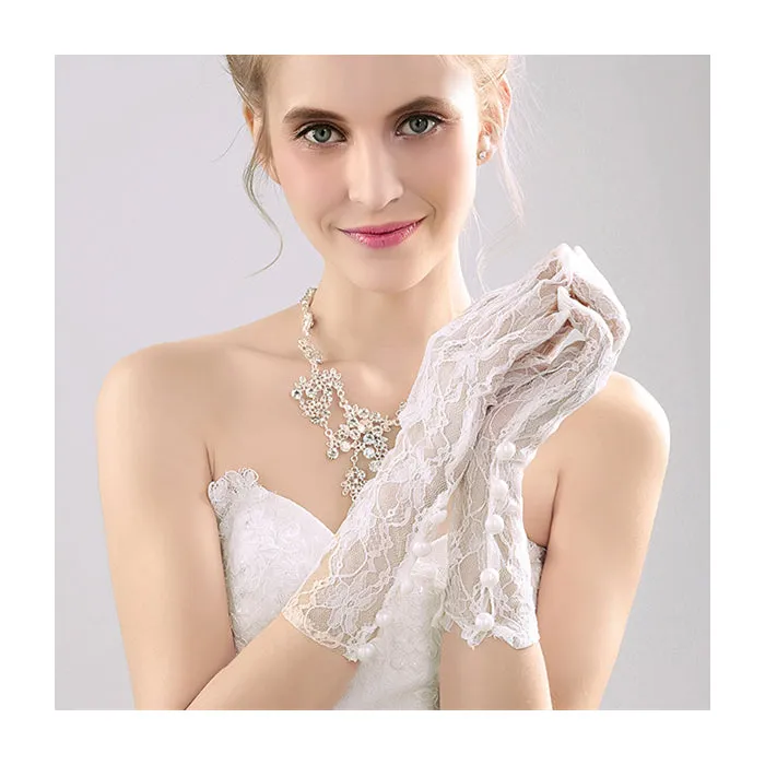 Long Bridal Gloves, White Lace Wedding Gloves, Gloves With Beaded, Lovely Gloves, TYP0564