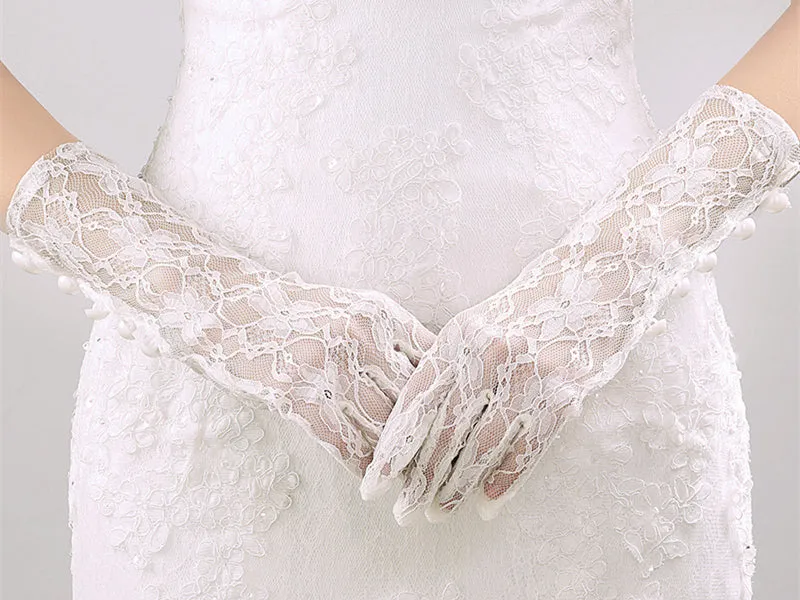 Long Bridal Gloves, White Lace Wedding Gloves, Gloves With Beaded, Lovely Gloves, TYP0564