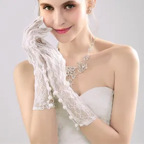 Long Bridal Gloves, White Lace Wedding Gloves, Gloves With Beaded, Lovely Gloves, TYP0564