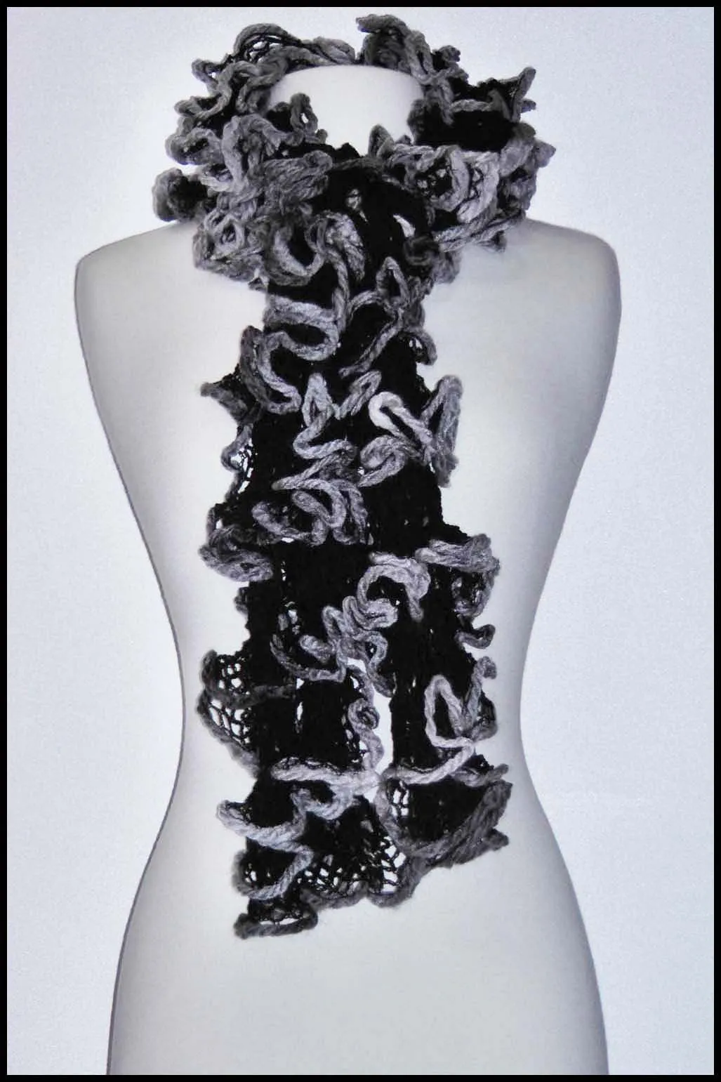 Loosely Crocheted Ruffle Scarf in Variegated Colour