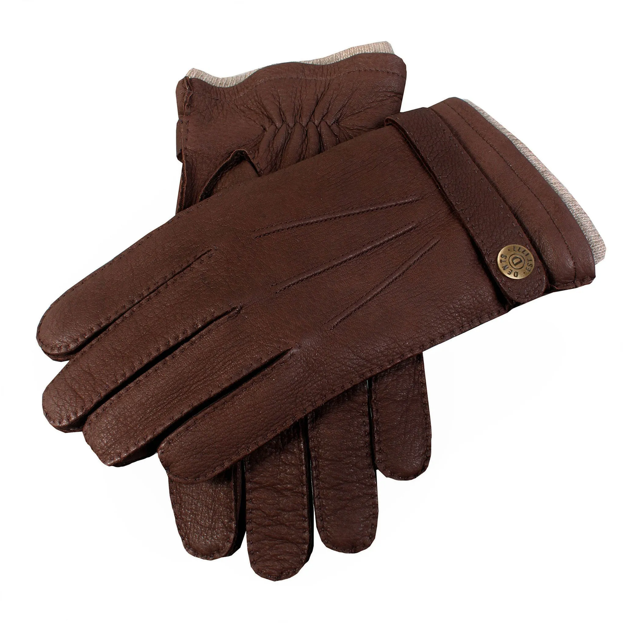 Men's Handsewn Three-Point Cashmere-Lined Deerskin Leather Gloves with Cashmere Cuffs