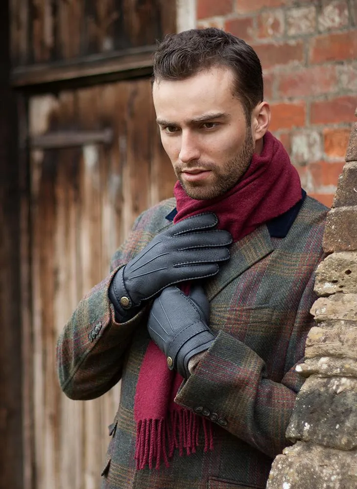 Men's Handsewn Three-Point Cashmere-Lined Deerskin Leather Gloves with Cashmere Cuffs