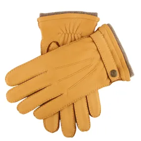 Men's Handsewn Three-Point Cashmere-Lined Deerskin Leather Gloves with Cashmere Cuffs