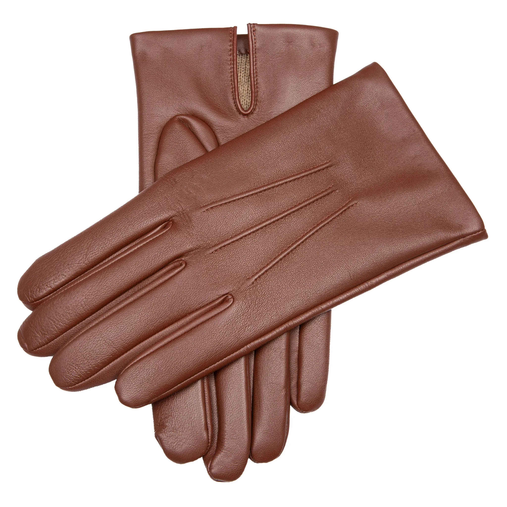 Men's Three-Point Cashmere-Lined Leather Gloves