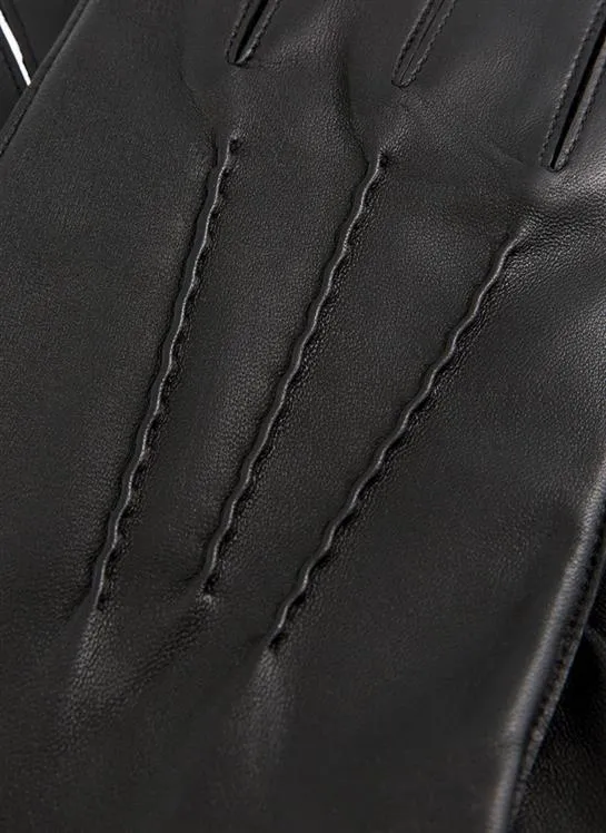 Men's Three-Point Lined Leather Gloves