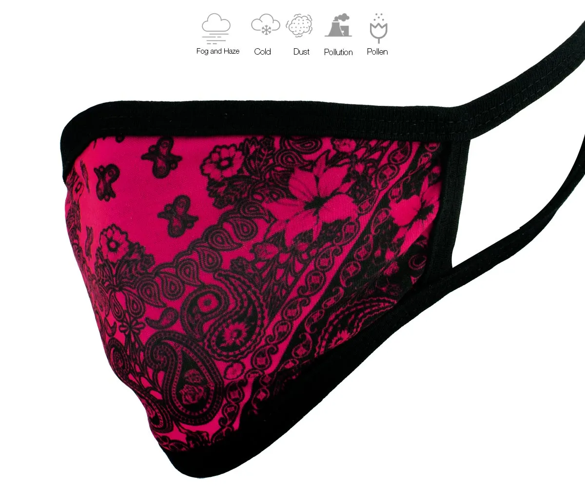 Milwaukee Leather FMD1012 Ladies 'Paisley Pink' 100 % Cotton Protective Face Mask with Optional Filter Pocket