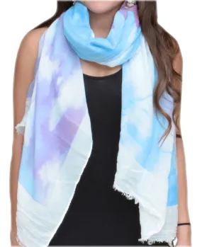 Modern Feather Floral Graphic Print Fringe Shawl Wrap Scarf Purple White