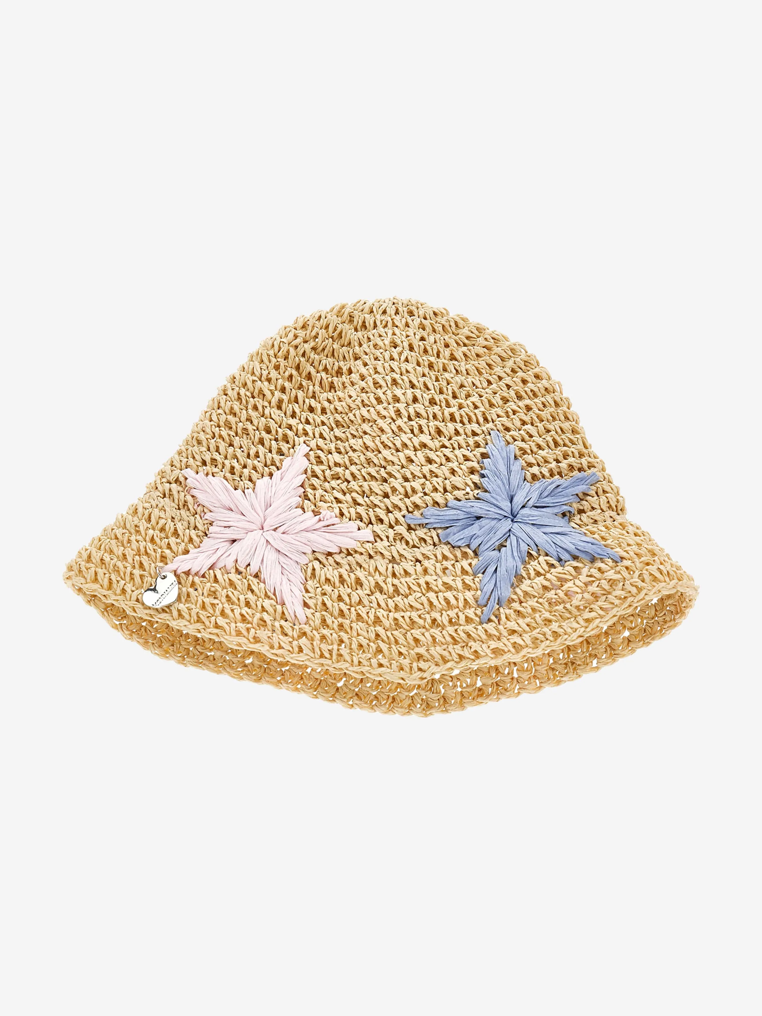 Monnalisa Girls Straw Star Hat in Beige