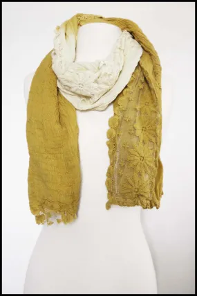 Ombre Vintage Ruffle Scarf with Floral Detailing