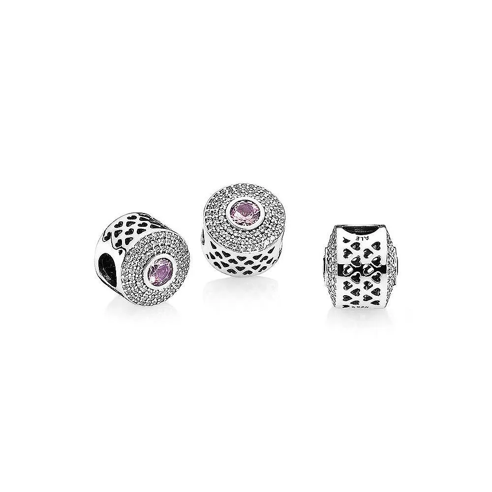 Pandora Abstract silver charm with blush pink crystal and clear cubic zirconia #791763NBP