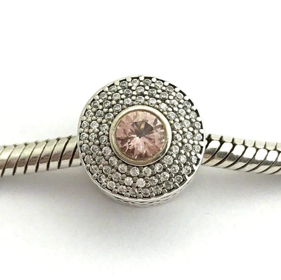 Pandora Abstract silver charm with blush pink crystal and clear cubic zirconia #791763NBP