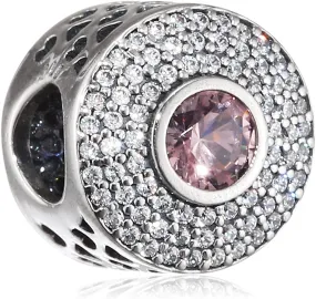 Pandora Abstract silver charm with blush pink crystal and clear cubic zirconia #791763NBP