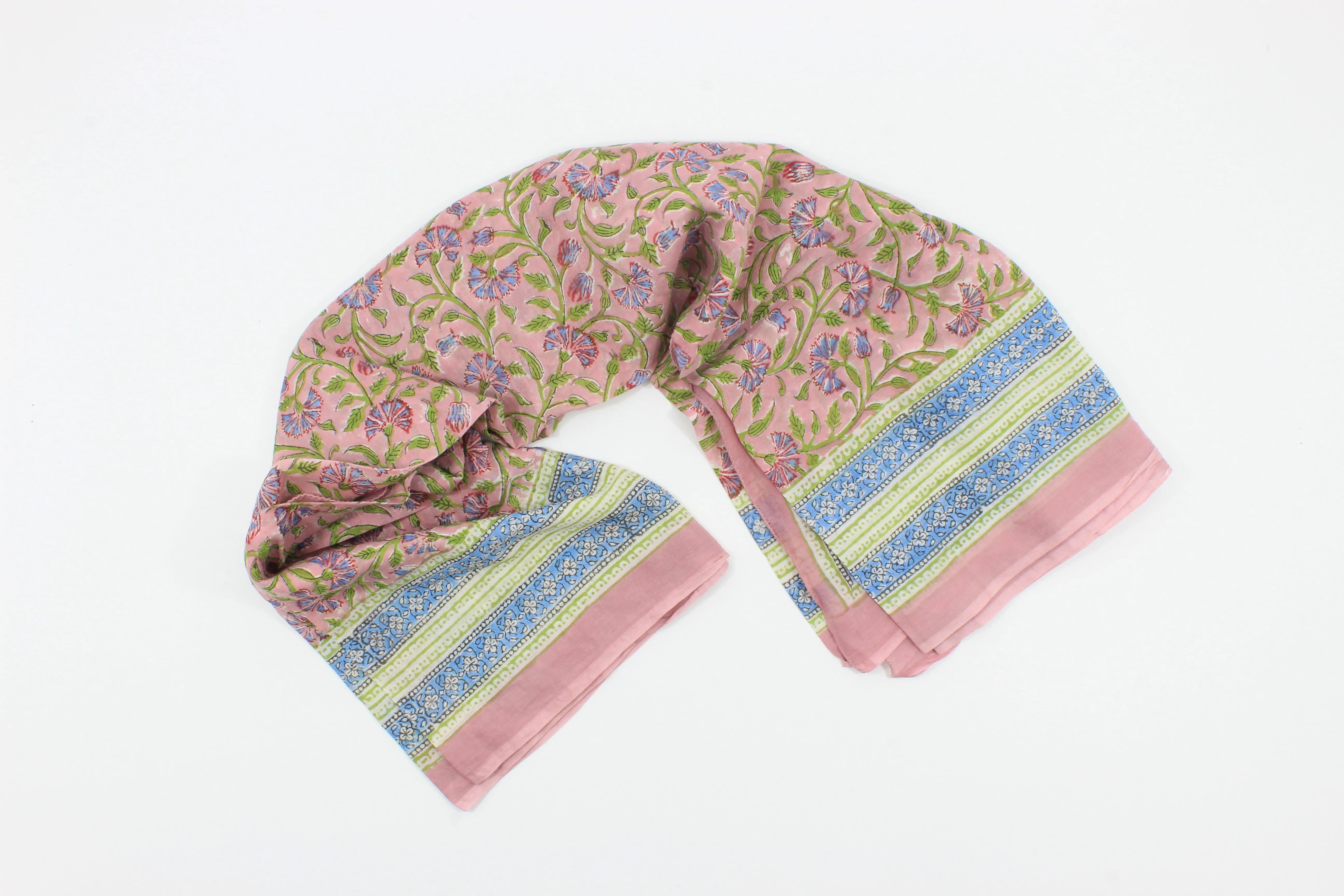 Pastel Pink Handmade Block Print Cotton-Scarf/Sarong