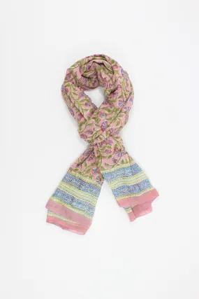 Pastel Pink Handmade Block Print Cotton-Scarf/Sarong