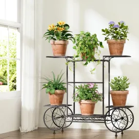 Plant Stand 6 Tier Iron 4 Wheeler