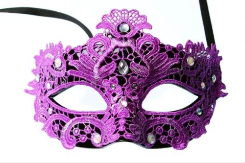 Purple or pink lace and gem mask