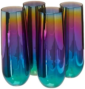 Rainbow Fusion Luster Champagne Flutes Stemless SET 4