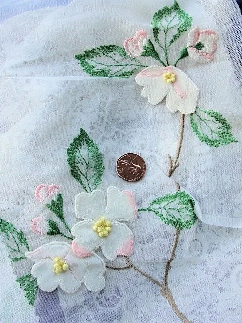 RESERVED Antique  Embroidered ORGANDY VELVET Applique Flowers Fabric Vintage Salesmans Sample Dolls Flapper Clothing Hats Bridal Downton Abbey Era