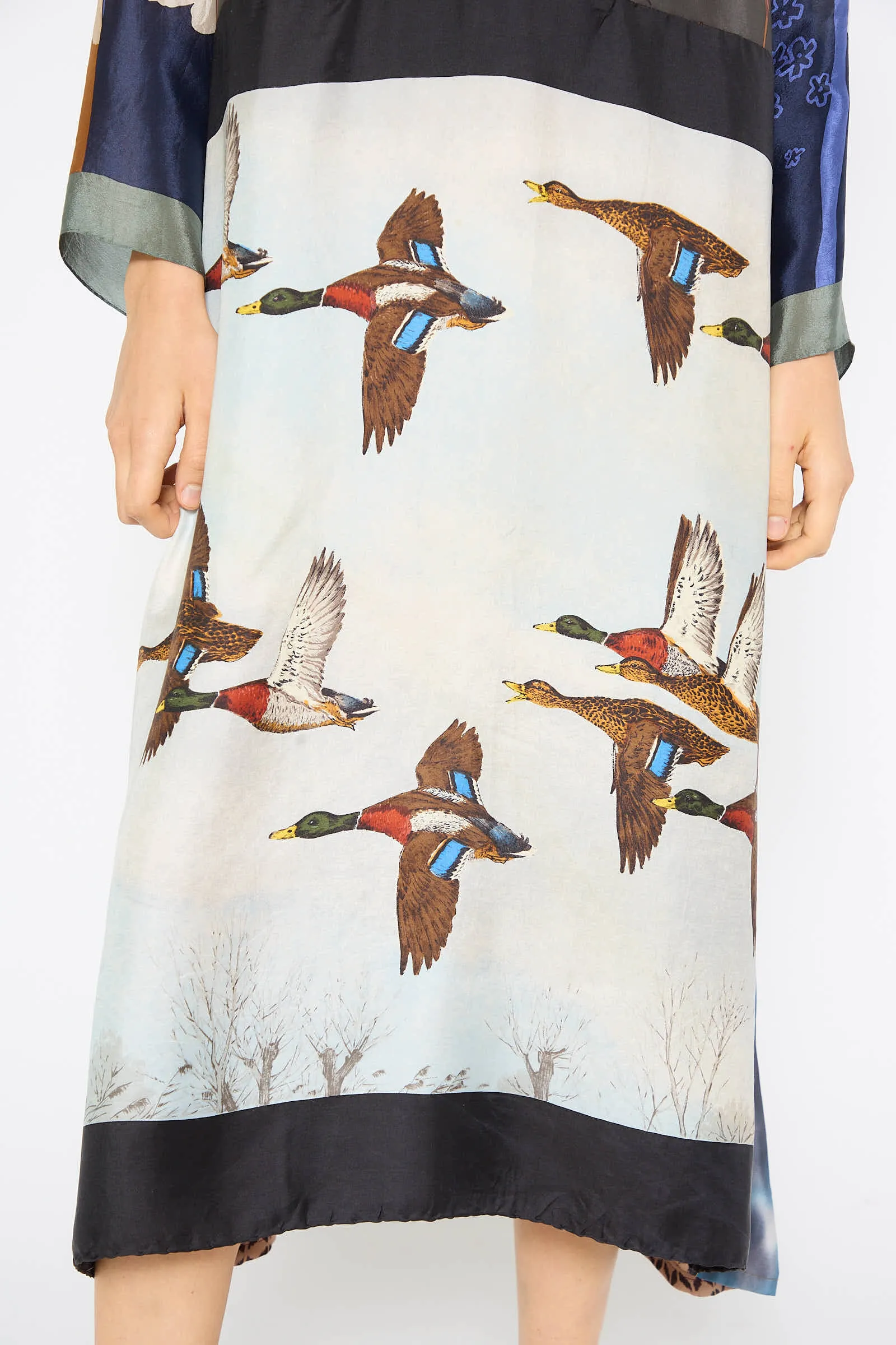 Ruffled Collar and Shoulder Dress in Autumn Birds