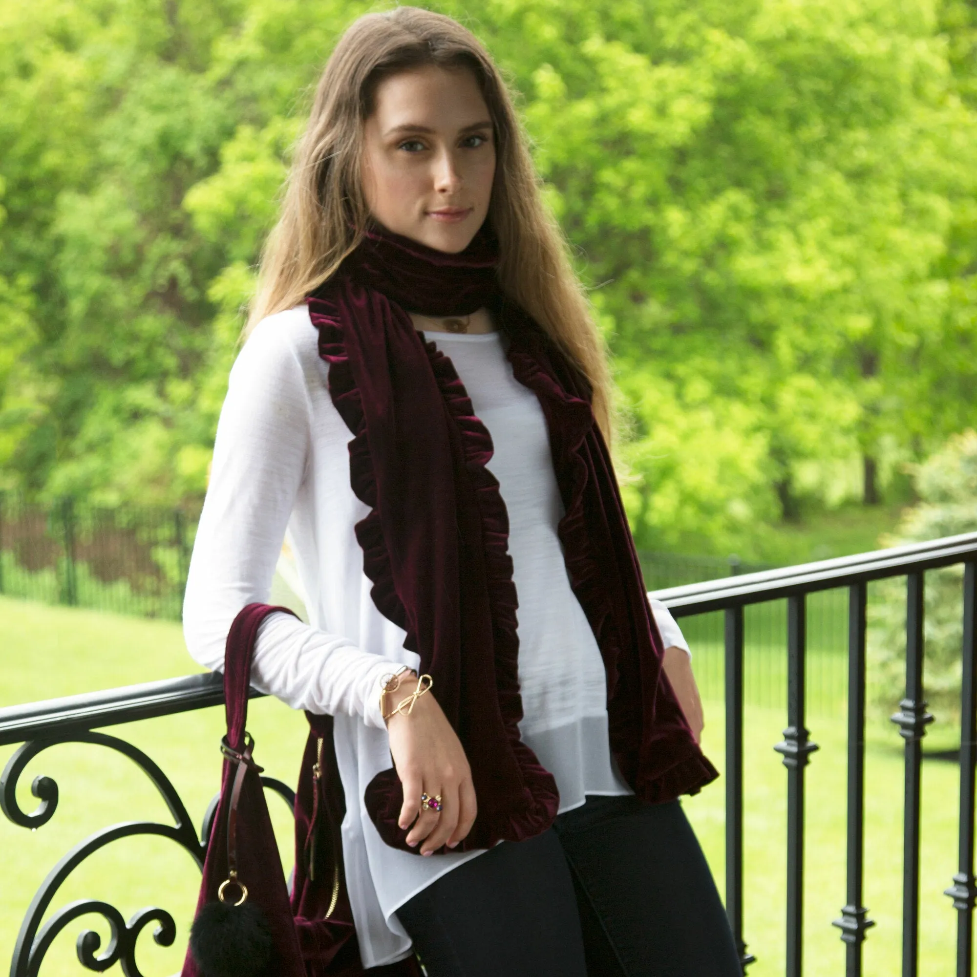 Ruffled Velvet Scarf