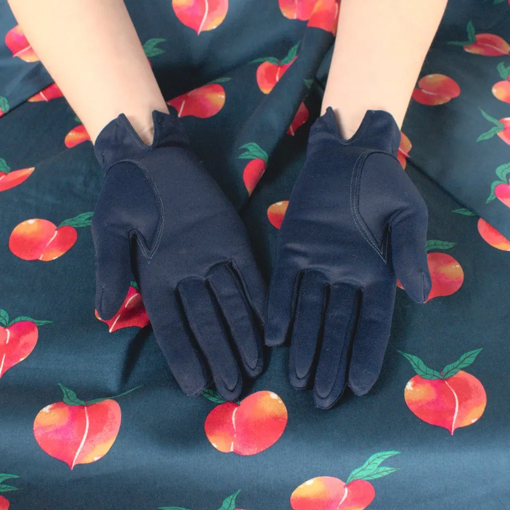 Short Navy Embroidered Gloves