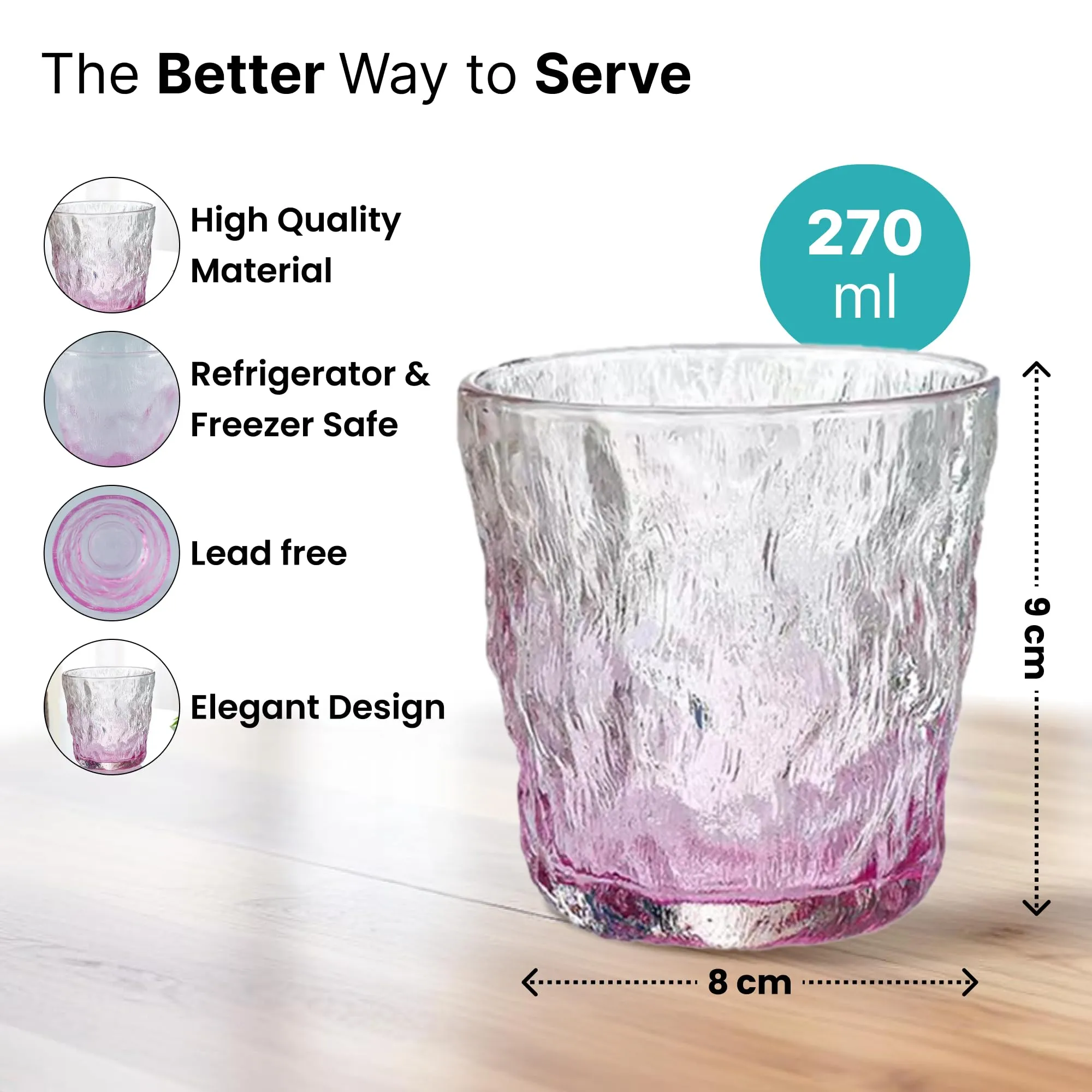 The Better Home Zest Juice Glasses Set of 6 (270ml Each) | Water Glasses | Cold Drink Glass | Lead Free Drinking Glasses | Kitchen Gift Items | Kaanch Ke Glass | Housewarming Gifts (Purple)