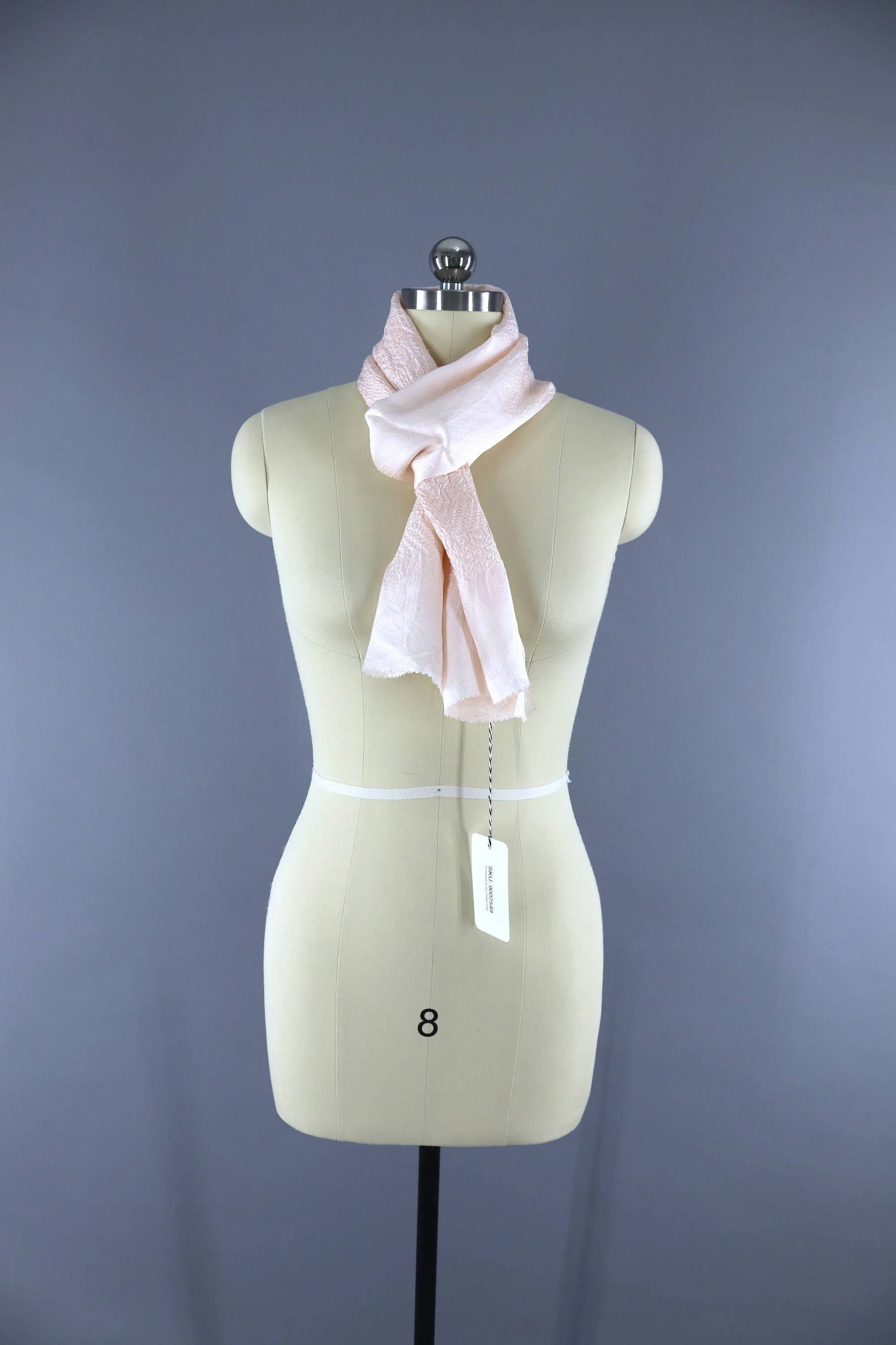 Vintage 1960s Silk Scarf / Silk Kimono Obiage / Blush Ivory Pink