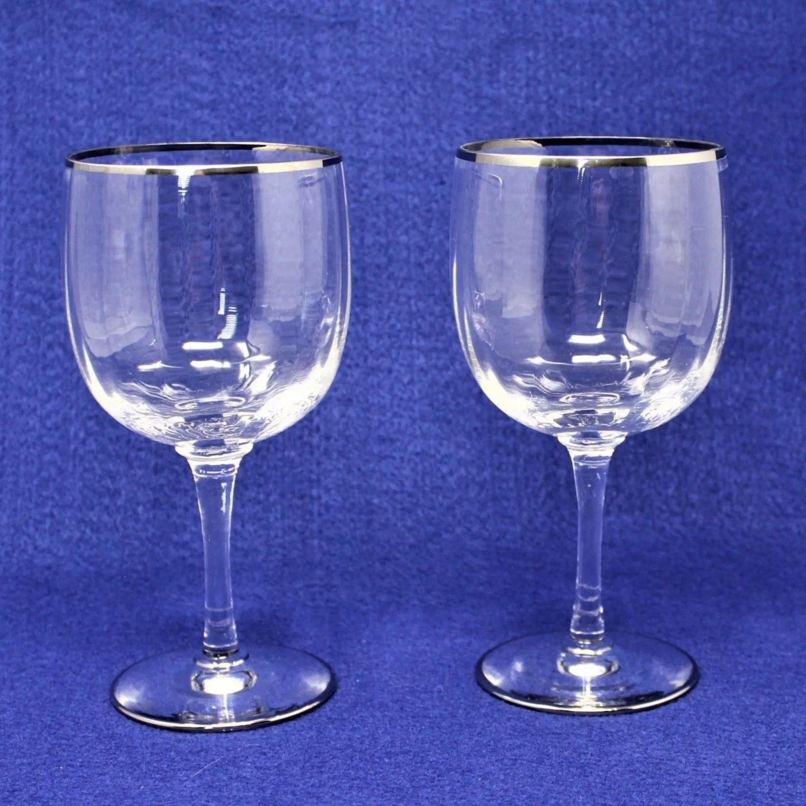 Wine Glasses, Ribbed Bowl Silver Rim, MCM, Set of 2, Vintage