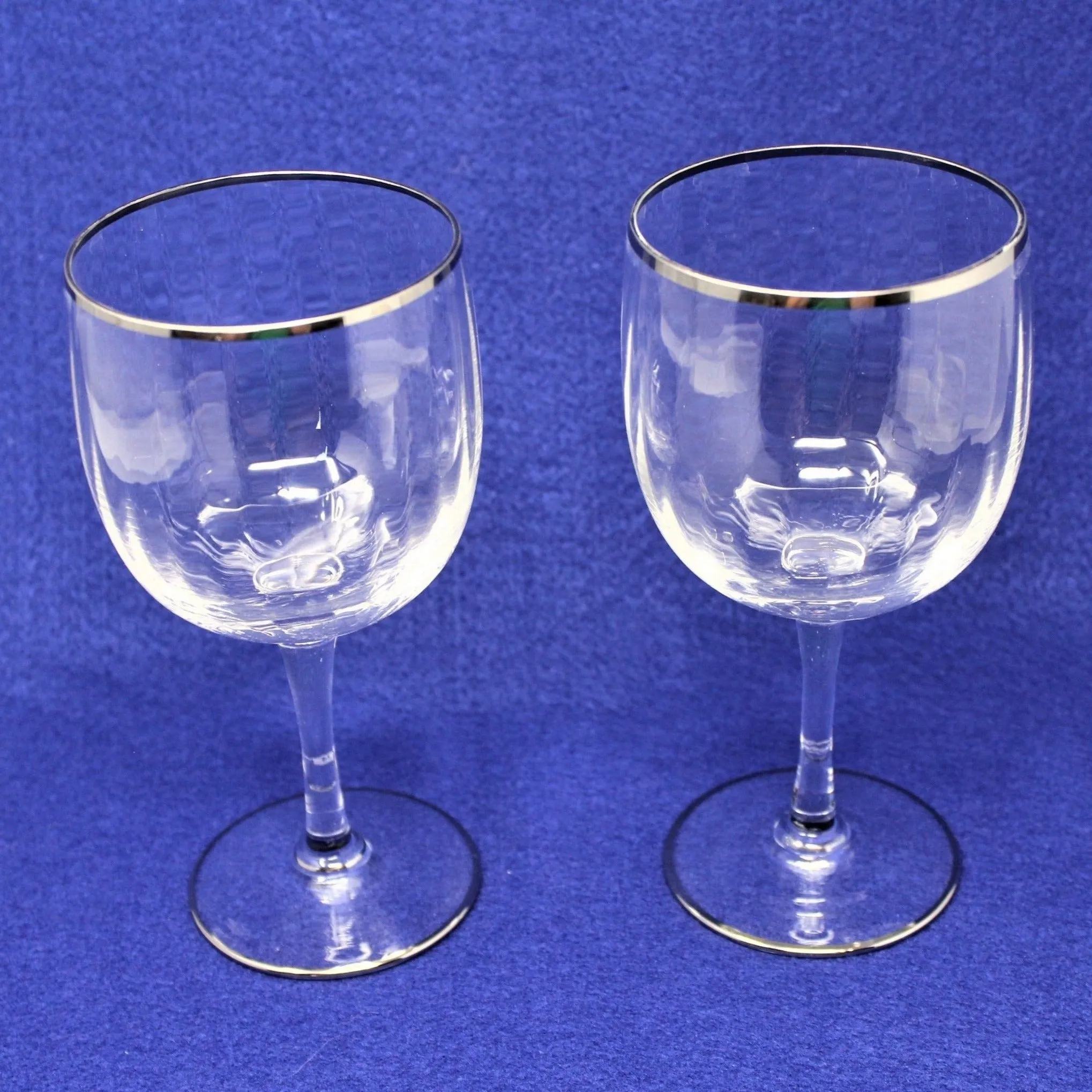 Wine Glasses, Ribbed Bowl Silver Rim, MCM, Set of 2, Vintage