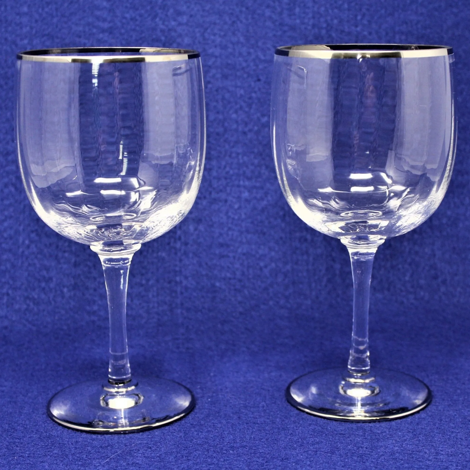 Wine Glasses, Ribbed Bowl Silver Rim, MCM, Set of 2, Vintage