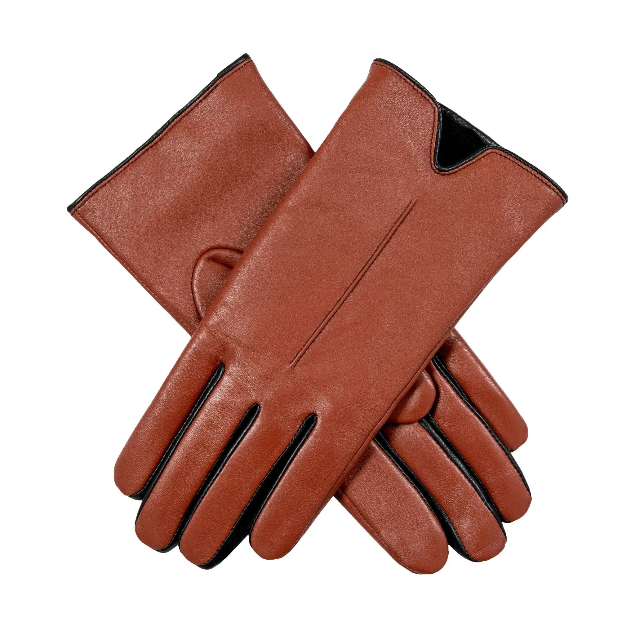 Women’s Single-Point Lined Leather Gloves with Colour Contrast Details