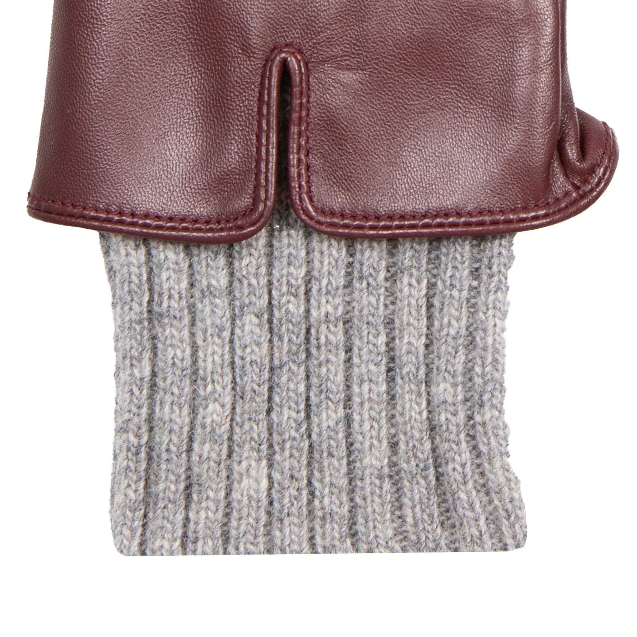 Women’s Three-Point Wool Blend-Lined Leather Gloves with Knitted Cuffs