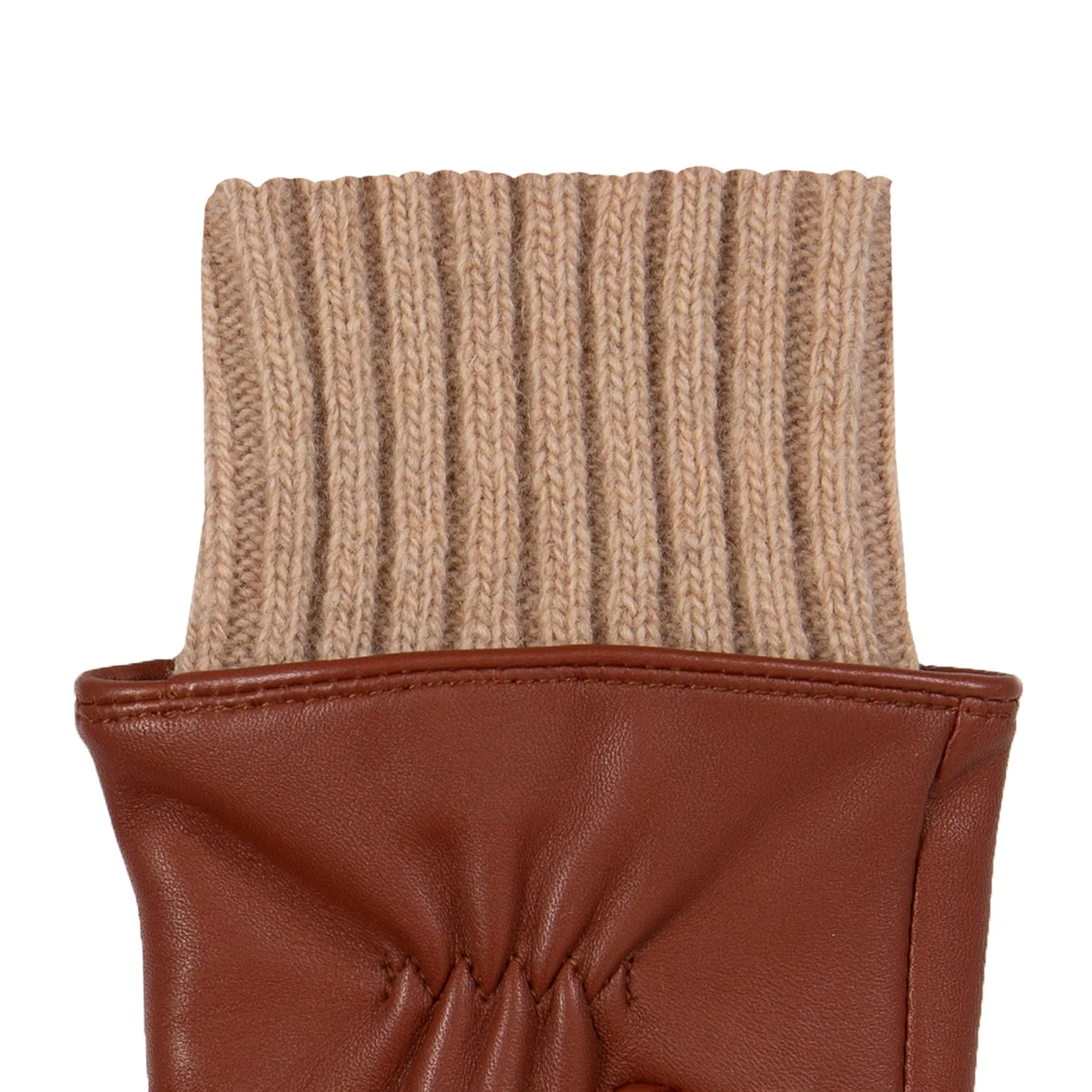 Women’s Three-Point Wool Blend-Lined Leather Gloves with Knitted Cuffs