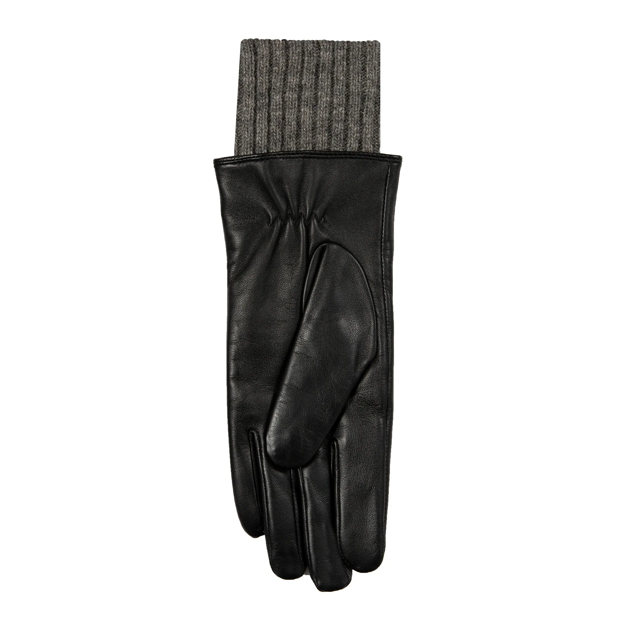 Women’s Three-Point Wool Blend-Lined Leather Gloves with Knitted Cuffs