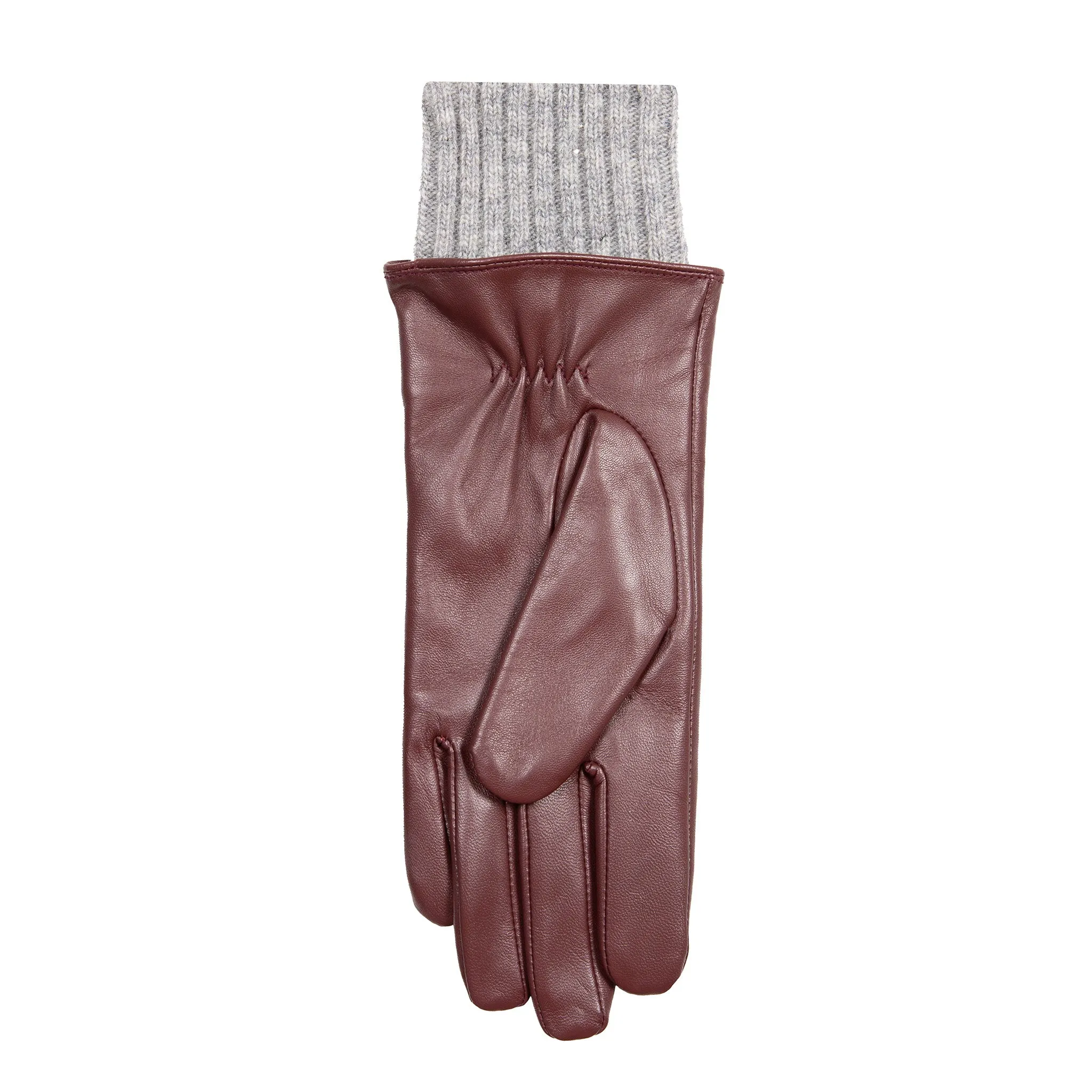 Women’s Three-Point Wool Blend-Lined Leather Gloves with Knitted Cuffs