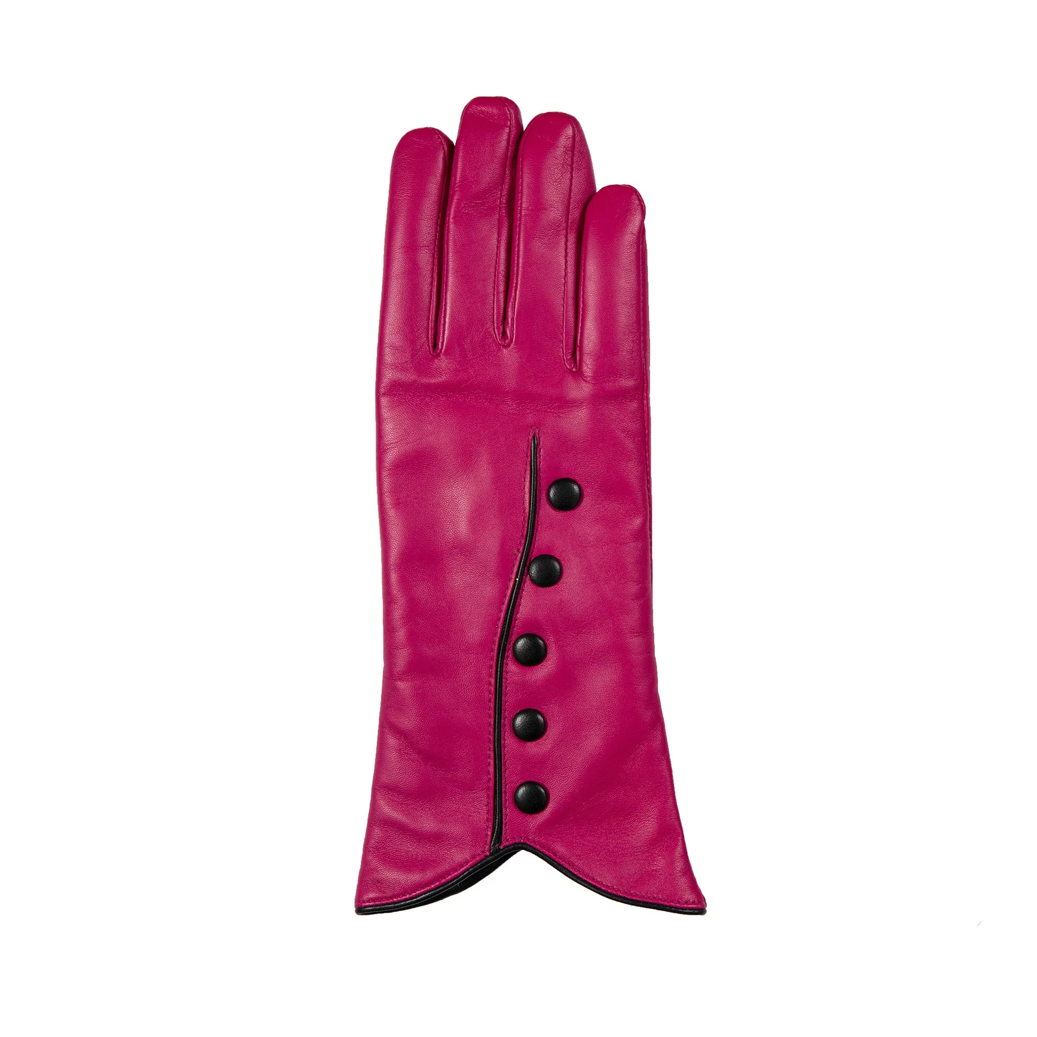 Women’s Wool-Lined Leather Gloves with Buttons and Piping