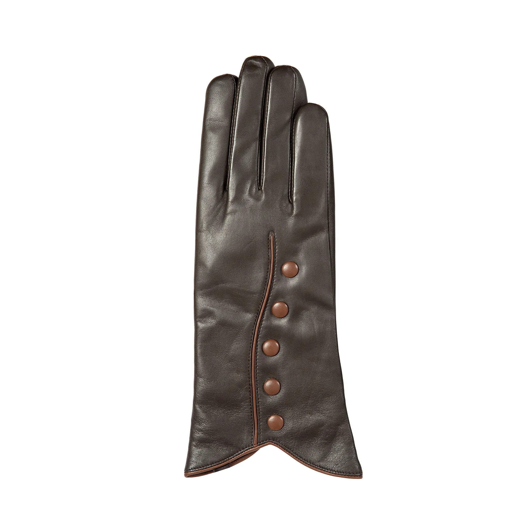 Women’s Wool-Lined Leather Gloves with Buttons and Piping