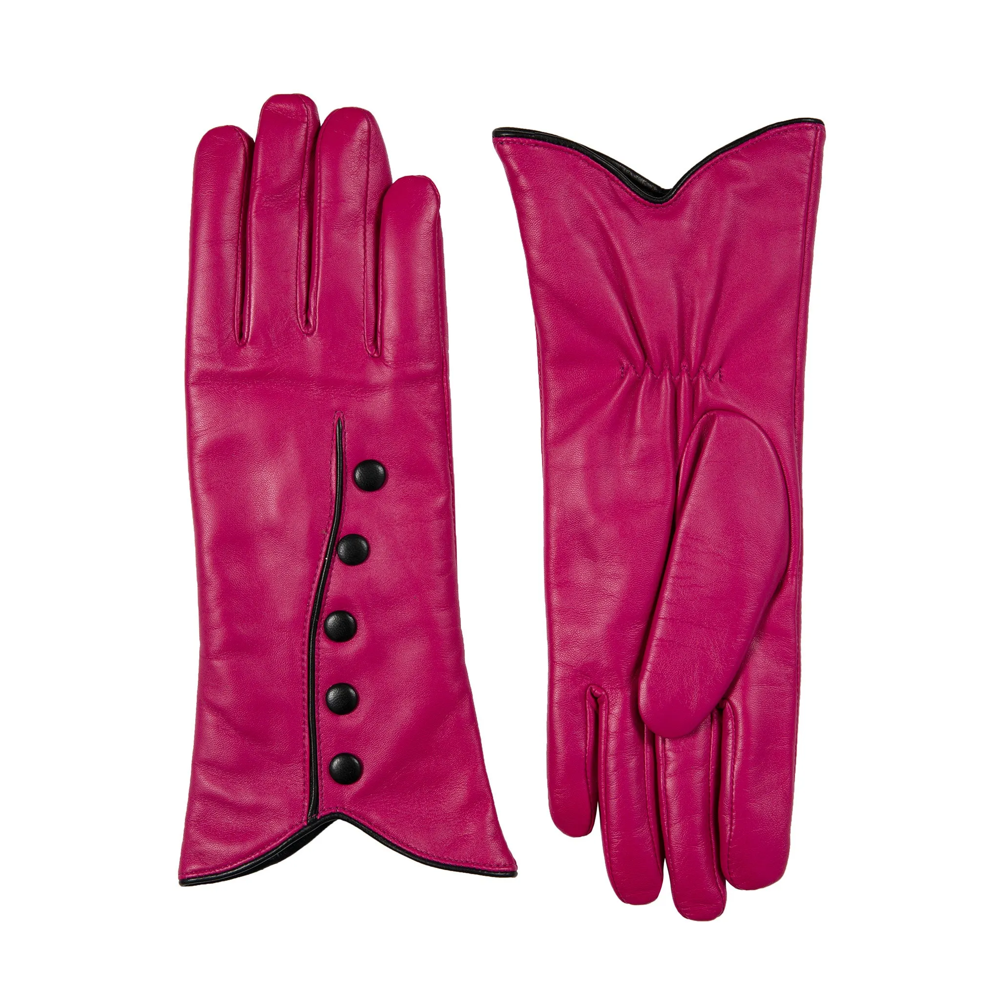 Women’s Wool-Lined Leather Gloves with Buttons and Piping