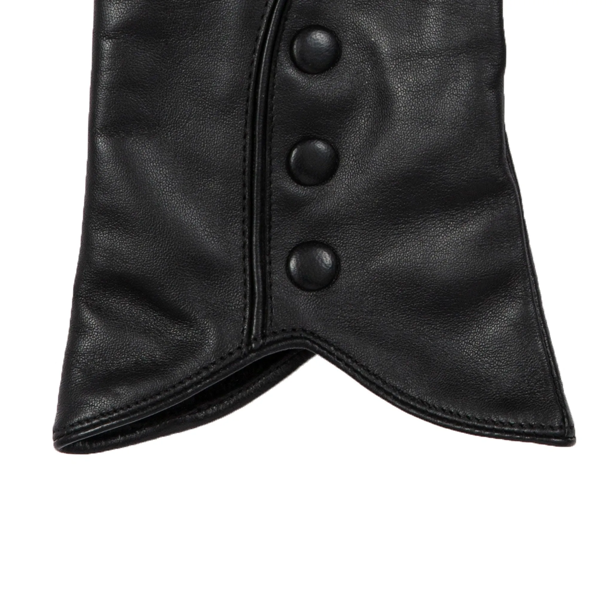 Women’s Wool-Lined Leather Gloves with Buttons and Piping