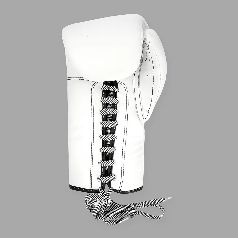 Zebra Pro Signature Lace Up Fight Gloves - White